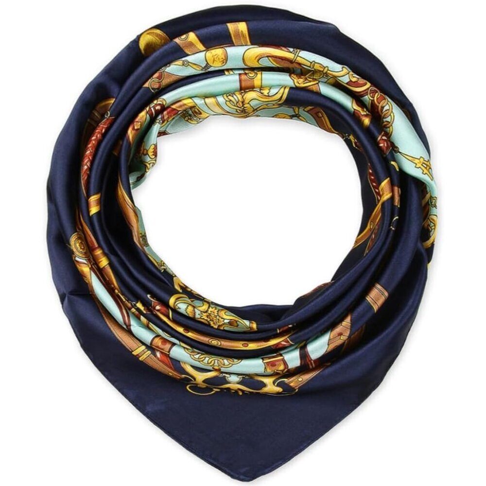 🆕 Women Blue Square Hair Scarf Silk Curly Headband Tie Sleeping Night Fashion